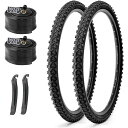 MOHEGIA2組セット26インチ自転車タイヤ:26x1.95インチパンク防止MTBオフロードタイヤ組み合わせセット-折り畳み式交換用タイヤ、チューブ、タイヤレバー
