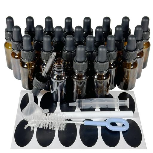 PIPIBA15ml丸頭スポイトボトル(24個入り)【漏れ防止・高耐久】ガラス製遮光瓶アロマオイル瓶ドロッパーボトル香水保存容器(茶色)