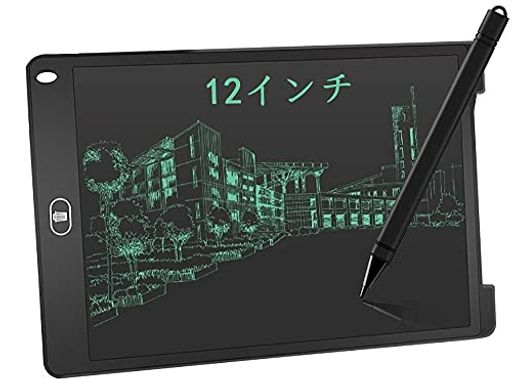 ノートタキング、デザイン、ライティング 1)【12インチLCD液晶パネル】液晶コントラストが従来より50%アップでくっきり、そして視認性は高く、目に優しいです。長い時間に使用しても目が疲れません。付属したのペンで液晶画面に直接書き込みができます。 2)【線の太さを制御可能】筆圧に合わせて太い線も細い線もなめらかに書くことが可能です。そして、指、ボールペン、鉛筆、ペンなどは電子メモパッドに書くことが可能です。 3)【削除ロック機能搭載】本体の後ろのロックボタンを「OFF」までスライドしたら、不用意に消してしまうことを防止できます。ボタンを「ON」にスライドしたら、書いたものを即刻にすべて消すこともできます。簡単操作で子供でもお年上でも使える電子パッドです。 4)【ワンタッチで消す】電子メモはワンタッチボタンを押すだけで書いたものを瞬時に消去できます。社外秘事項や、顧客情報も瞬時に消去できるので、情報漏洩の防止にも役立ちます。(SDメモリカードがついていないので、スマホなどに移すことができないので、予めご了承ください。) 5)【繰り返し利用できる】ボタン電池(CR2025)1個で約1年間の使用が可能です。