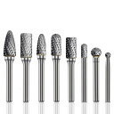 リュータービット超硬タングステン鋼バー(6MM軸刃径6-12MM)超硬ドリルビット金属加工用ロータリーバー溶接研磨、バリ除去、工芸彫刻に必要な道具です専用収納ケース付き8本セット