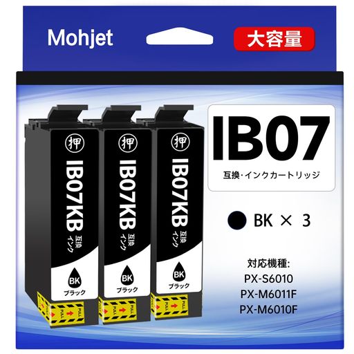 【Mohjet】IB07KBブラック3本パックエプソン用IB07マウスインクEPSON対応PX-S6010PXM6010FM6011FインクIB07B純正インクカートリッジと併用可能最新ICチップ付き