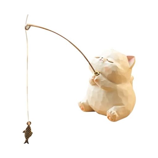 TVETE釣り猫の置物樹脂製木目模様お香を立てでき線香立て防水耐久平底ビオトープ置物かわいい猫オブジ..