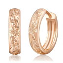 KRKC&COフープピアスハワイアンジュエリーメンズピアス15mmプルメリア彫りリングぴあす両耳金属アレルギー対応14金メッキ18Gシルバーピアス男女兼用シンプ...