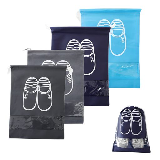 RICISUNGシューズバッグ靴袋4枚セット防水防塵防臭超軽量シューズケース靴入れ収納袋巾着袋物入れ多機能透明窓付き不織布男女兼用旅行家用出張スポーツ携帯便利