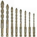 KIMLONTON超硬四刃ガラスドリルビット6.35MM六角軸3MM4MM5MM6MM7MM8MM10MM12MM8個入りセットプラスチック・木材・陶器・ガラス・タイル用穴あけドリルビット