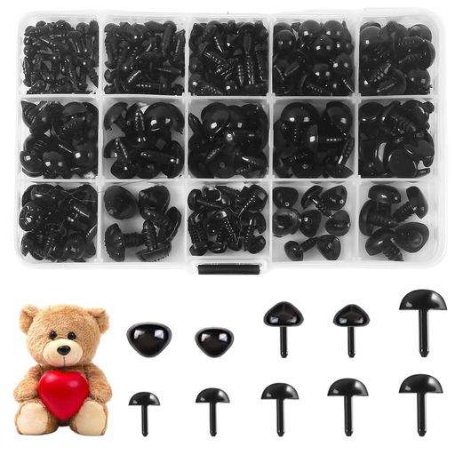 【10サイズセット】ぬいぐるみの目と鼻1000ピースセット。目パーツ:3mm(200個)/4mm(160個)/5mm(100個)/6mm(70個)/7mm(50個)/8mm(36個)。鼻パーツ:7x9mm(60個)、6x8mm(90個)、5x6mm(80個)、4x5mm(100個)(数量はプラスマイナス10個程度前後する場合がございます。) 【安全な素材】安全で無毒な黒色のプラスチックビーズと動物の鼻を使用。環境に優しく、耐久性があり、滑らかな手触りです。表面は非常に滑らかで、手芸に最適な装飾素材です 【使いやすい】ぬいぐるみの目はとても使いやすいです。おもちゃの本体にある目を開き、目を挿入して固定し、平らな底に鼻を取り付けるだけです。DIY、ワイヤーアートなど、様々なプロジェクトに最適です 【人気の工作用品】羊毛フェルトの目、猫の目、鼻、ホリデークラフトの飾りなど。気分に合わせて精巧な手芸作品を作り、より幸せな生活をもたらします 【様々なシーンに最適】お子様の工作や幼児教育に最適です。使いやすく、人形、テディベア、ポルカドールなど、様々なアイテムを作るのに適しています。お子様