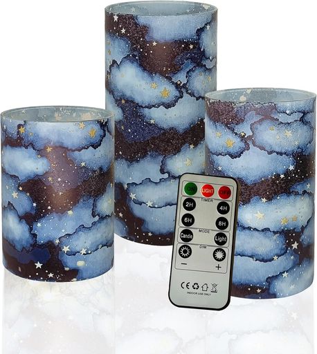 LEDキャンドルライトLEDキャンドル3本セット4”/5”/6”電池式キャンドルプリントプリントパターン電池式..