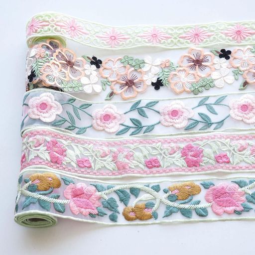 Hymyily5種類(5m/1m毎巻)のカラーフラワー装飾レース生地刺繍DIYハンドメイド、祝いのギフト装飾、裁縫材料、インテリア装飾に使用(カラーミックス)