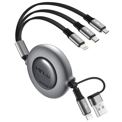 3in2充電ケーブル巻き取り式1.2mマルチ充電データ転送&3台同時充電usb変換アダプタusb-a/ctoライトニング/タイプC/マイクロusbケーブル充電コードiPhone17/16/15/14シリーズiPad