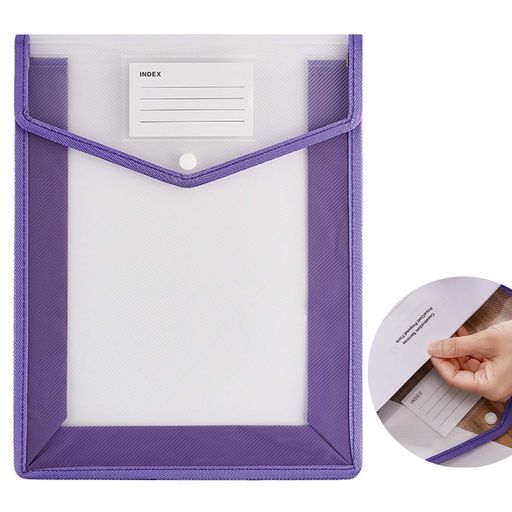 ボタン式ファイル袋a4ファイル袋ファイルケース防水半透明大容量整理収納携帯便利パープル書類整理事務..