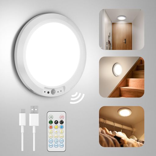 LEDセンサーライト室内人感センサーType-C充電式無級調光調色小型照明玄関フットライトシーリングライ..