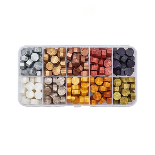 シーリングワックス五芒星八角形10色約200粒封蝋結婚式招待状シーリングスタンプ収納ケース付き(金属調八角形)