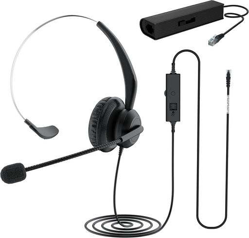 PCheroヘッドセット固定電話用片耳電話機用ヘッドフォンノイズキャンセリングマイク付マイクミュートボ..