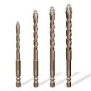 KIMLONTON4刃鋸歯偏心ドリルビット6.35MM六角軸6MM8MM10MM12MM4本セット木材・陶器・石材・コンクリート・ガラス・タイル用ドリルビット