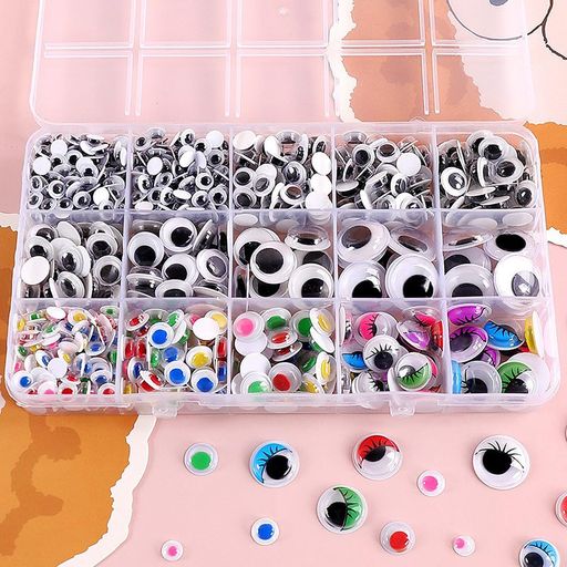 Craft - YBGGJO人形アイ黒目動く750個セット混色おもちゃ目玉動眼貼り付けタイプ目パーツシールぬいぐるみ羊毛フェルト編みぐるみDIY手芸パーツ