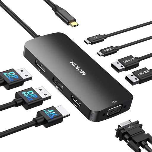 MOKiN USB C ドッキングステーション 3 画面出力、14-in-1 トリプルモニター拡張2 HDMI+2 DisplayPort 4K@60Hz、100W PD、5Gbps USB-A/C 3.0、SD/microSD