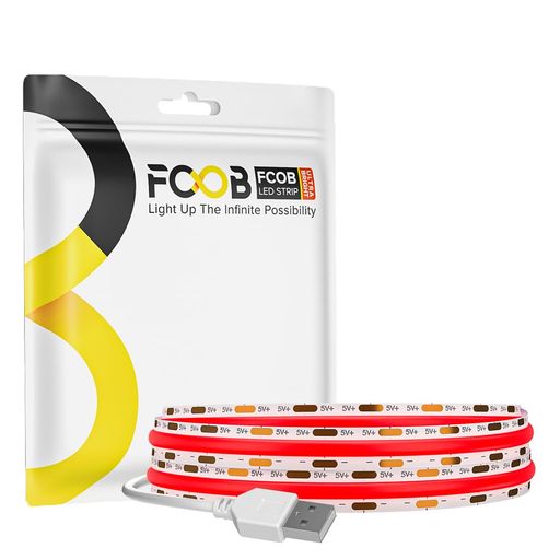 「超高輝度で均一な照明」 DC5V USB 320LEDs/m 1M 8mm レッド。FCOB LEDテープライトは先進的なCOB技術を採用し、従来のSMDテープライトより明るく、均一な光設計により、暗い部分がなく均一な照明を実現します。作業台での精密作業、家庭での読書、商業ディスプレイなど、影や眩しさのないプロフェッショナルな照明効果を保証します。 「高品質の視覚効果」このFCOB LEDテープライトは演色評価数(CRI)85+で、物体の自然な色合いを驚くほど正確に表示でき、色に敏感なシーンに適しています。通常のLEDテープライトよりも柔らかく均一な光で、目にも安全で、健康的な照明シーンを提供し、長時間の目の使用による視覚疲労を軽減します。 「安全に使用でき」 通常のLEDテープライトよりも柔らかく均一な光で、目にも安全です。 発色指数が高くて、照明効果がいいです。紫外線や赤外線、水銀、鉛などの重金属を含まず、環境にやさしいです。真の二層FPCB基板を採用したFCOB LEDテープライトは、他のテープライトよりも放熱性に優れ、子供やペットにも安全です。