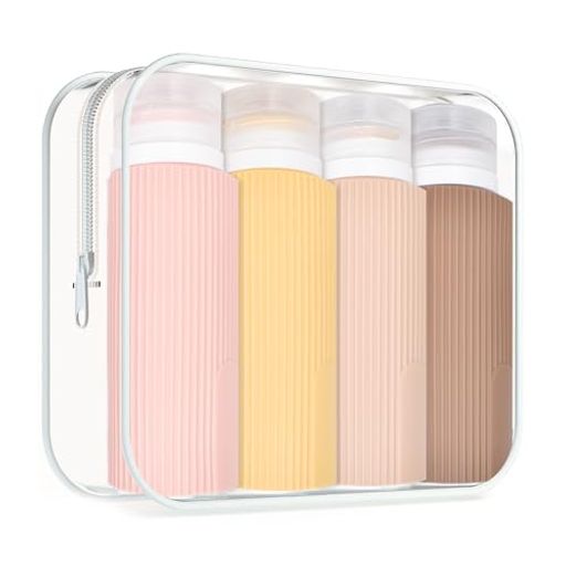 トラベルボトルシリコン詰め替え容器旅行漏れないトラベルセット容器無印4個セット透明ポーチ付き持ち..