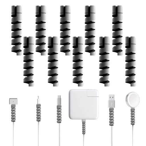 [充電ケーブル保護]ケーブル保護カバーは螺旋状のデザインを採用しており、充電ケーブルの断線や摩耗を防ぐために特別に設計されています。この螺旋状の構造は、ケーブルが曲がったり、ねじれたりする際に柔軟性を提供し、内部のワイヤーを保護します。 [...