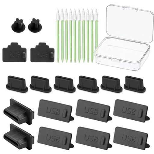 VSuRingミニPCノートPC用コネクタ各種保護カバー28点入柔らかいシリコン製Type-CUSB-A3.5mmイヤホンジャックHDMIポートLAN(RJ45)ポートコネクタ防塵保護カバーキャップクリーニング精密綿棒
