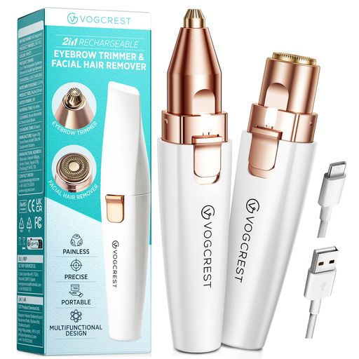 VGVOGCRESTアイブロウフェイシャルトリマー:2イン1充電式フェイシャル脱毛&アイブロウシェーバー-顔の..