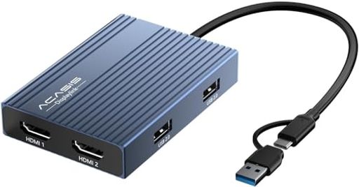 ACASIS USB C - デュアル HDMI DisplayLink アダプター、4K@60Hz、usb hdmi 変換アダプタ HDMI ポート 2 つと USB-A ポート 3 つ、100W PD 充電、Mac M1/M2/M3/Windows