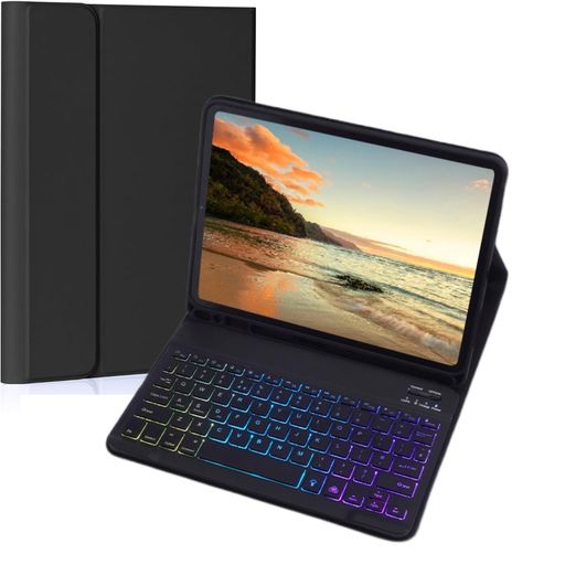 乐天商城 - RGBバックライト付き iPad Mini 7世代 A17 Pro/iPad Mini 第6世代 キーボードケース ペンシル収納 超薄型 軽量 マグネット分離式 可愛い パステルカラー 光るキーボードカバー 人気,黒+黒