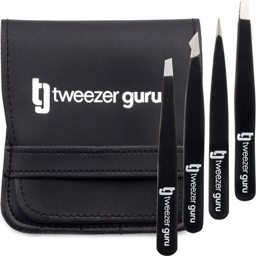 TWEEZERGURU毛抜きピンセット眉毛抜き精密ステンレス鼻毛ヒゲとげぬき黒ずみ角栓角質取り先斜め先端極細4本入り