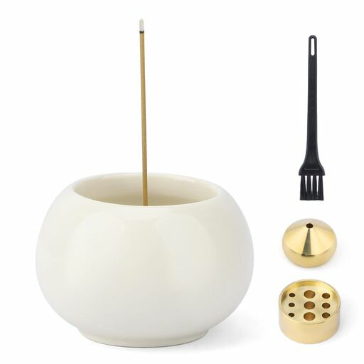 Segartyお香立て白い茶碗陶器陶器香炉2種類真鍮付属和モダンおしゃれお線香立て掃除簡単水洗い香皿香炉..