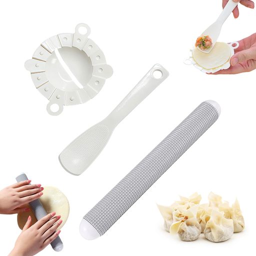 Coollooda ガス抜き めん棒【スプーンと餃子型付き】麺棒 パン作り道具 27x3.5cm ABS 浮動小数点設計 クイック排気 粘着を防ぐ お手入れ簡単 持ちやすさ 料理 パン お菓子作り 餃子 ピザ パイな…