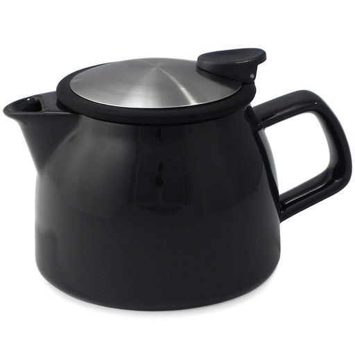 フォーライフティーポット陶器470ml2-3杯用茶こし付き食洗機対応本体電子レンジ対応蓋が落ちない片手で注げるブラック黒ベルティーポット543Bkg