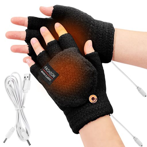 [Maiso]冬用速暖手袋手袋メンズ電熱グローブ指切りカバー2wayグローブUSB給電式電熱手袋防寒手袋男女兼用保温防寒通勤通学パソコン作業(しっこく)