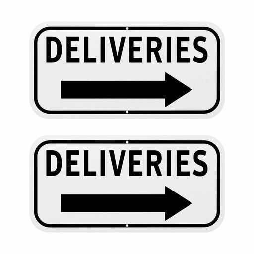 MMETERXITY右矢印付き2個セット配達サイン12”x6”錆びにくいアルミフロントドアサイン家庭/オフィス用パッケージ配達指示[白地に黒]