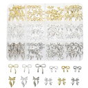 ネイルパーツリボン96個セット3D立体可愛い蝶結びメタルパーツゴールドシルバージュエリーパーツネイルアートデコパーツハンドメイドDIY