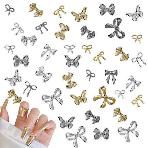 ネイルパーツリボン150個セット3D立体リボンネイルパーツゴールドシルバー小さい蝶結びメタルパーツネ..