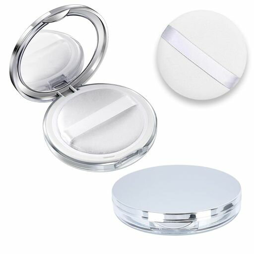 Aurooooa パウダーケース 2個セット 超薄い コスメ詰替え容器 鏡付き 携帯用 パウダー容器 スポンジパフ付き