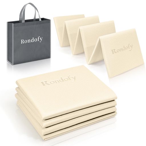Rondofyヨガマット折りたたみ6mmトレーニングマット折り畳み持ち運びに便利エクササイズマットフィットネスピラティスヨガマット人気収納袋付き(ホワイト)