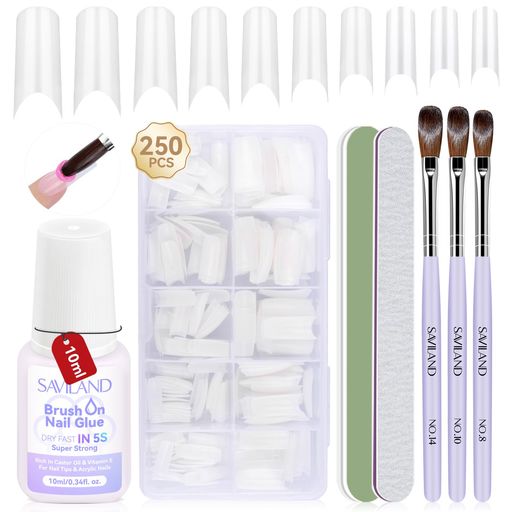 SAVILANDアクリルネイルチップ接着剤付き:ハーフカバー付け爪チップ250個10サイズフレンチチップとアクリルネイルブラシ8/10/14速乾性ネイルグルーアクリルエクステンション用ブッシュ付き… SAVILANDアクリルネイルチップ接着剤付き:ハーフカバー付け爪チップ250個10サイズフレンチチップとアクリルネイルブラシ8/10/14速乾性ネイルグルーアクリルエクステンション用ブッシュ付き…