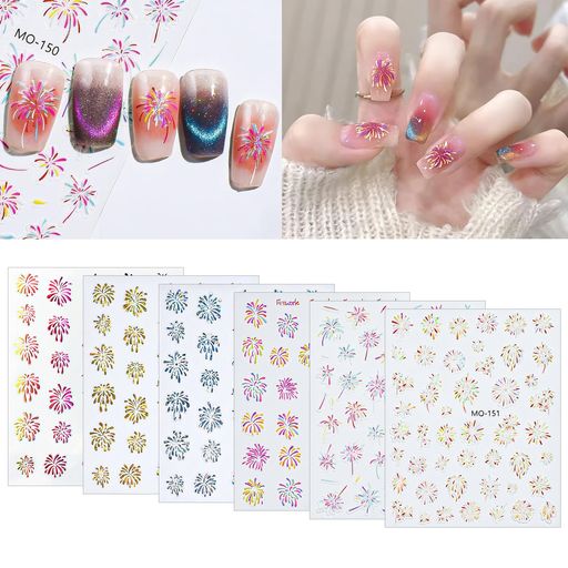 MEFENYネイルシール花火ネイルステッカー花火大会サマーDIY3D立体キラキラ浴衣6枚セット