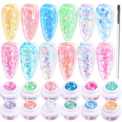 NOIRWHITEスパークルグリッタージェルネイルポリッシュセット、12色ネオントレンディ半透明ピンクゴールドブルーグリーングリッタースパンコールジェルネイルポリッシュソークオフUVLED NOIRWHITEスパークルグリッタージェルネイルポリッシュセット、12色ネオントレンディ半透明ピンクゴールドブルーグリーングリッタースパンコールジェルネイルポリッシュソークオフUVLED