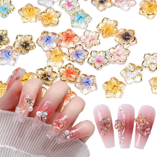 70個入りフラワーネイルチャーム3Dラブリーフローラルネイルアアクセサリーカラフルな桜の花びらネイル..