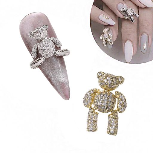 2個立体くまたち、合金製輝石素材、ラインストーン、メタルネイルアートアクセサリー、キュートなDIY用..