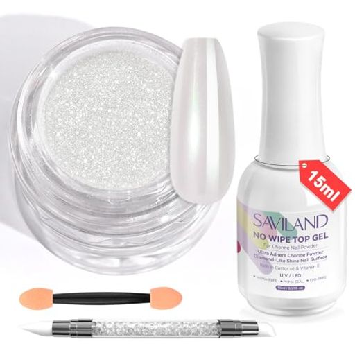 Savilandホワイトパールクロームネイルパウダーキット、メタリックミラー効果パールクロームパウダー爪..