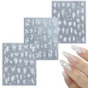DOYIMEネイルシール花白手描き風3枚セットネイルステッカー花びらネイル用シールフラワーホワイトエレガント可愛い人気DIY結婚式成人式浴衣初心者に最適