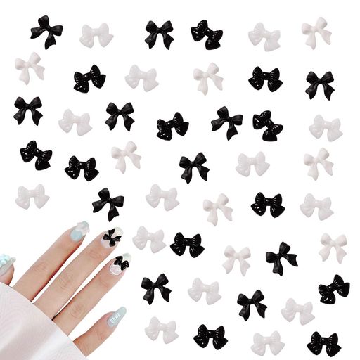 ネイルパーツリボン190個セットブラックホワイト3D立体蝶結び可愛いおしゃれネイルジュエリーパーツレ..