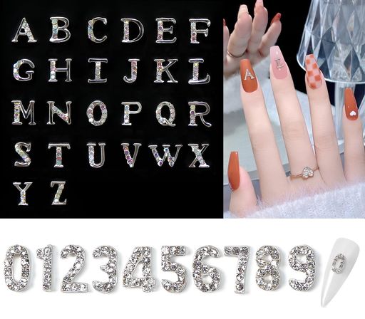 Chisafly 【36点セット】アルファベット A-Z 数字 0-9 ネイル アルファベット パーツ ネイルパーツ シルバー イニシャル 英語