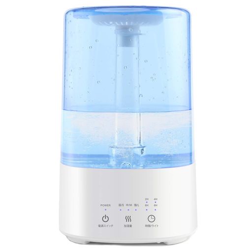 【上から注水・暖霧加湿・アロマ対応】上部の蓋を開けたら直接に水を入れる、操作簡単(注意:霧化口に水を入れないでください)。冷たい霧/暖かい霧の2つの方法で加湿します。45°Cの暖かい霧は急速に毛穴を開けて、水を補充します、乾燥な肌になだめて潤う。外置専用のアロマオイル用ケースが付いて、お好みのアロマオイルを入れ、優しい香りが部屋中に拡散して、ストレスを解消する効果があります。 【3.5L大容量・3段階ミスト・LEDライト】3Lの大容量タンク搭載して、加湿量は3段階で調節可能です、低霧量最大約20時間の長時間連続稼働を実現。低騒音作業で睡眠を邪魔される心配もなくベッドルームにも気軽に利用できます。寝る前に給水すると朝までお部屋がしっかり潤います。7色のLEDライトが搭載され、綺麗な光が出て、リラックスな雰囲気を醸し出し、柔らかい光は心と体を癒します。 【静音・タイマー機能・空焚き防止】低騒音作業で睡眠を邪魔される心配もなくベッドルームにも気軽に利用できます。2H、4H、6H、8Hのタイマー設定は必要な時間だけしっかり加湿し、睡眠中やお出かけ中にも大活躍できます。空焚き防止機能付きます。