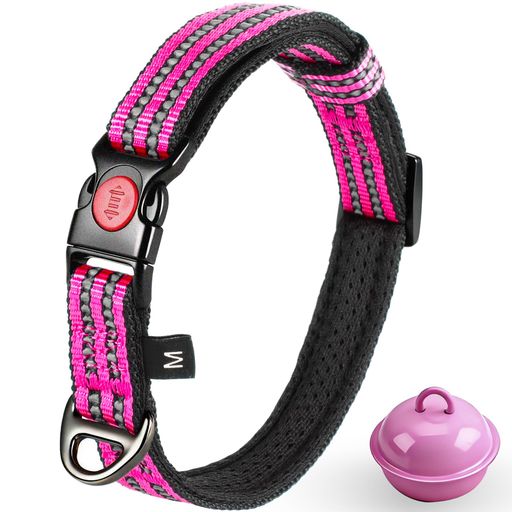 Other - Nayouko犬首輪小型犬のカラー「二重ロック機能鈴付き」サイズ調節可能3MM反射材料ナイロン製通気性弾力性ソフト軽い痛くない丈夫簡単装着ペット用品(ピンク幅1.5cm)