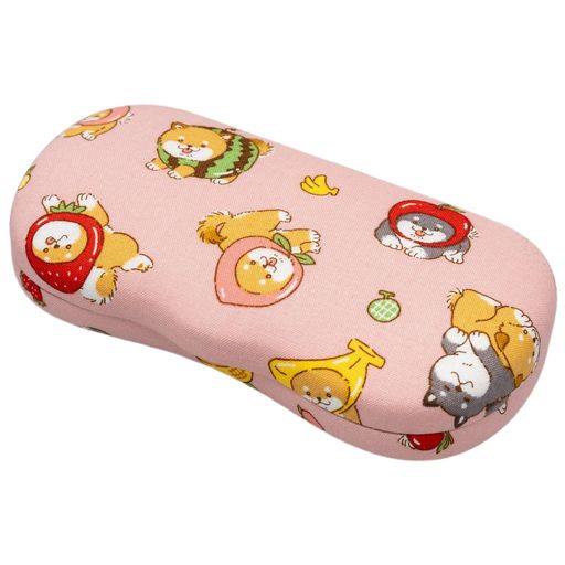 パール(Pearl)メガネケースハードおしゃれレディースフルーツ柴犬イヌかわいいコットン製バネ式開閉眼鏡PCメガネ老眼鏡ピンクHO-26フルーツドッグPIギフトプレゼント