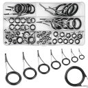 釣り竿ガイド修理セットロッドガイドリング交換修理用ステンレスゼラミック製ケース付き60個セット6#-25#